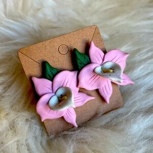 Vintage 1980’s Handmade Polymer Clay Pink Flower Post Earrings